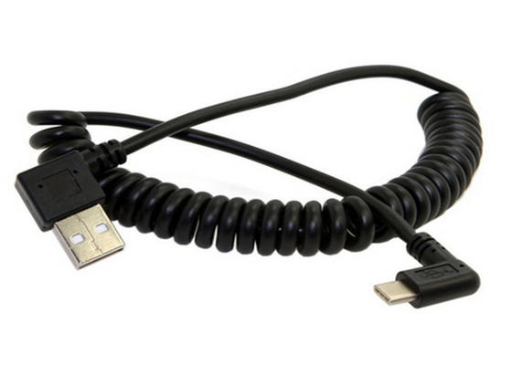 China 1.5m Coiled Right Angle Micro USB Cable /  USB 2.0 A Male to micro B  Mobile Phone Charging Cable supplier
