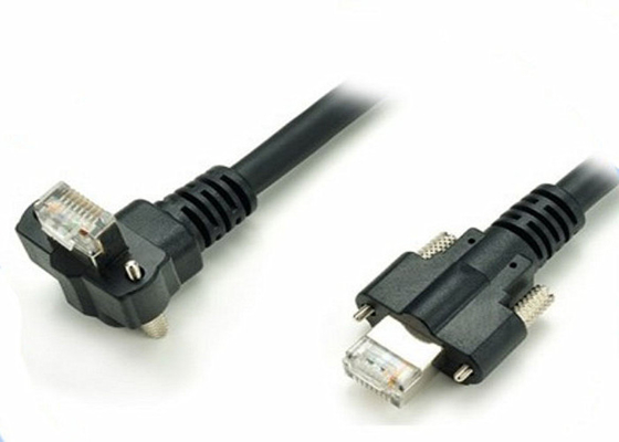 China Black CAT 6 SSTP Camera Data Cable / Right Angle Cable M2 Nickel Plated Screw supplier